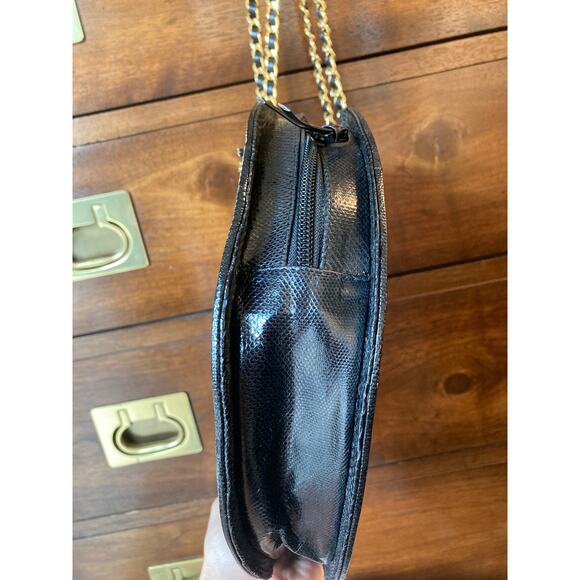 Lou-Rexx Vintage Quilted Snakeskin Round Chain Strap Handbag Black Loehmann's - Picture 5 of 14